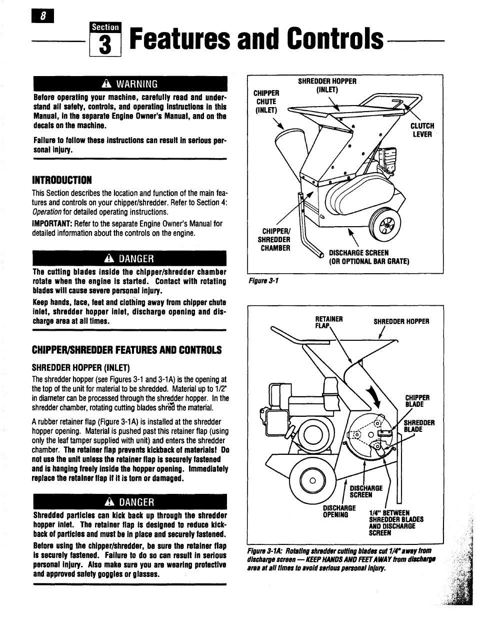 3i features and controls, Introduction, Chipper/shredder features and cdntrdls | Sections: features & controls, Chipper/shredder features and controls | Troy-Bilt 47330 User Manual | Page 8 / 27