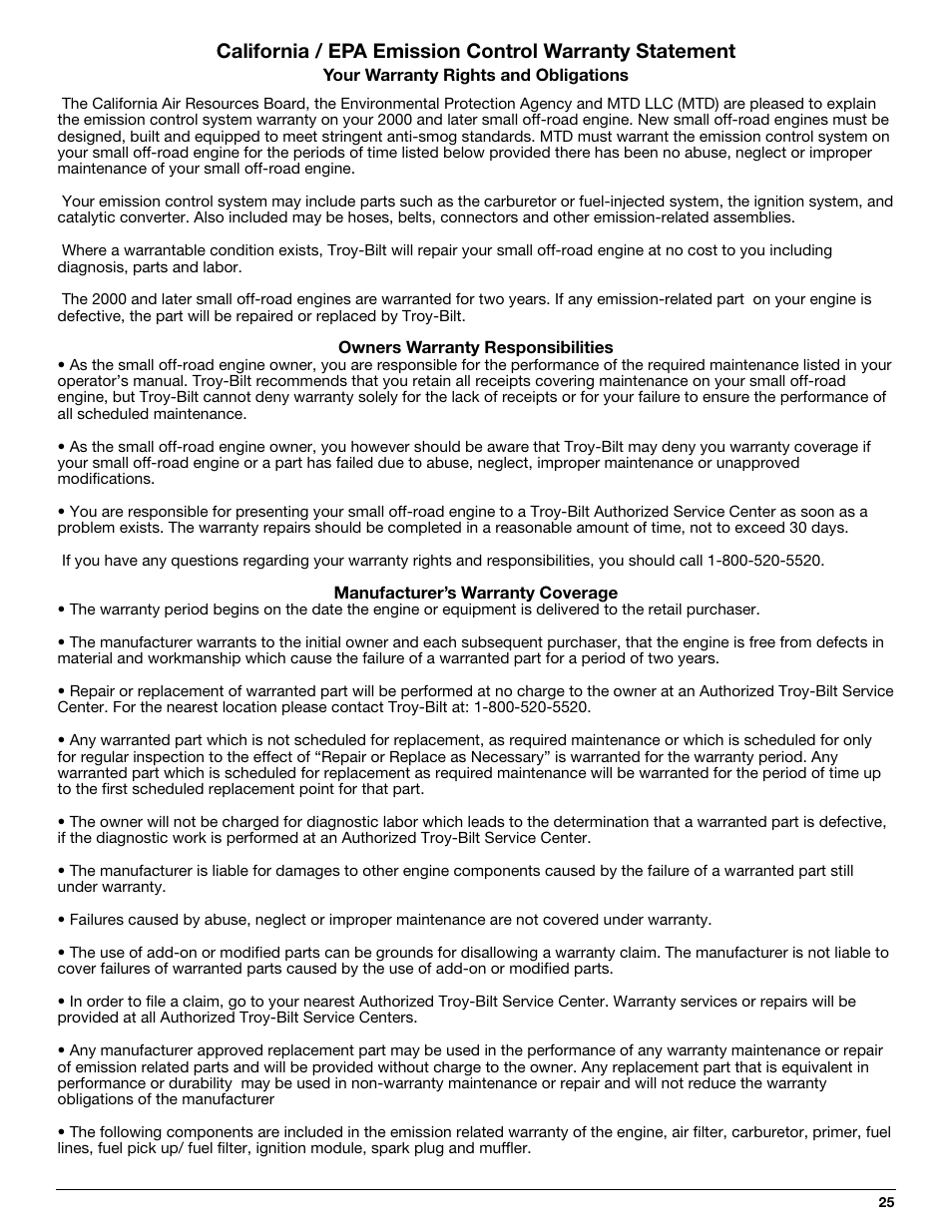 Troy-Bilt TB425CS User Manual | Page 25 / 82