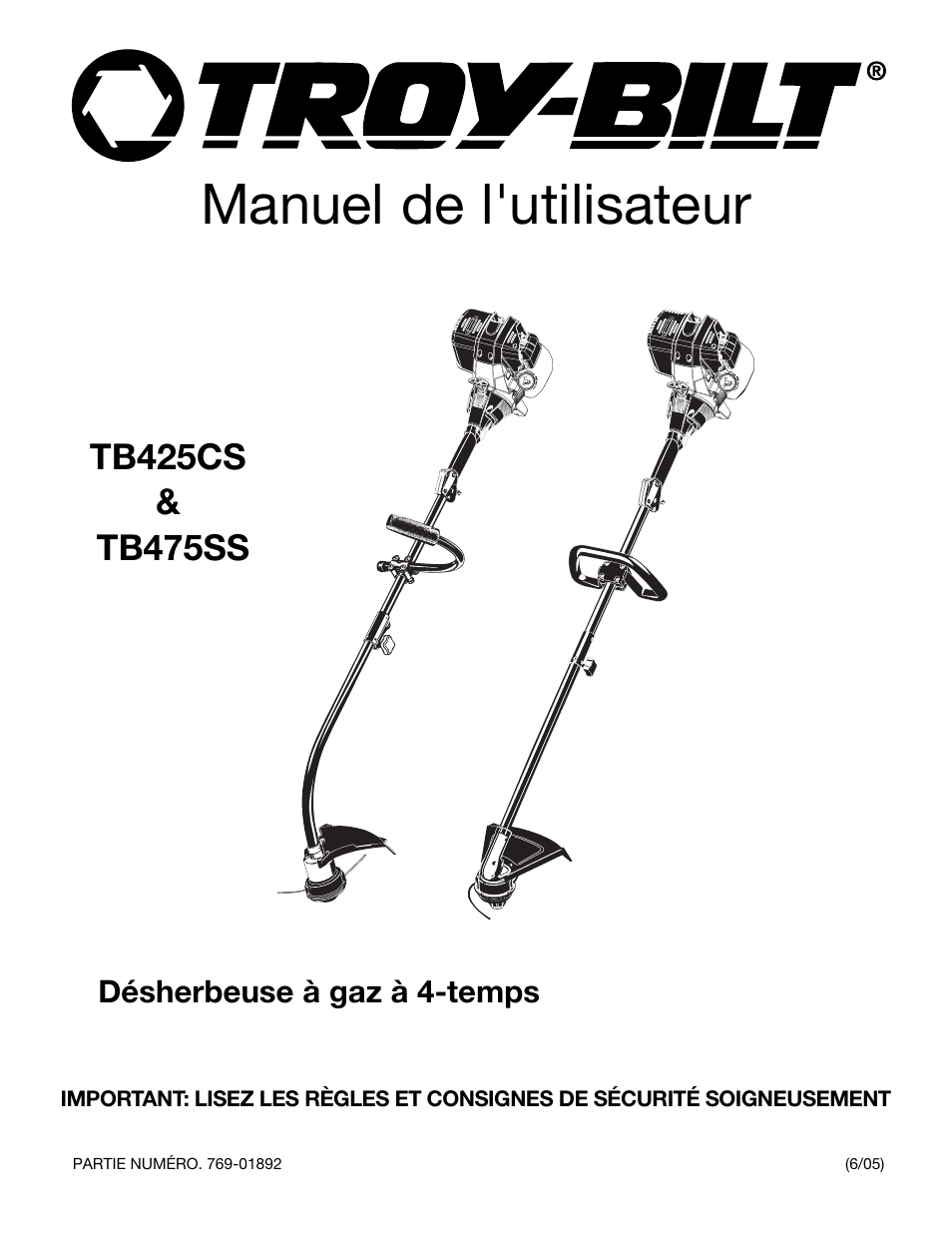 Manuel de l'utilisateur | Troy-Bilt TB425CS User Manual | Page 27 / 82
