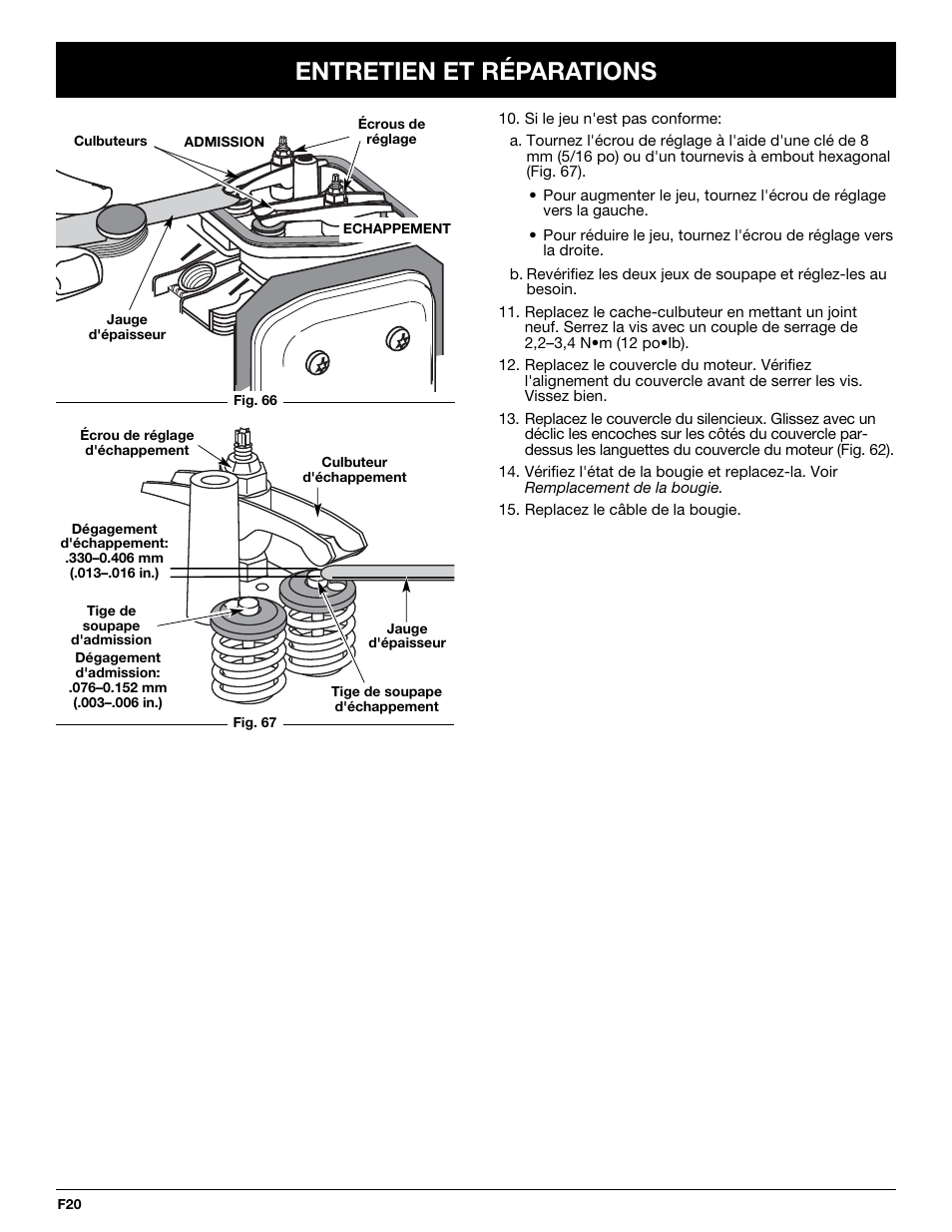 Entretien et réparations | Troy-Bilt TB425CS User Manual | Page 46 / 82