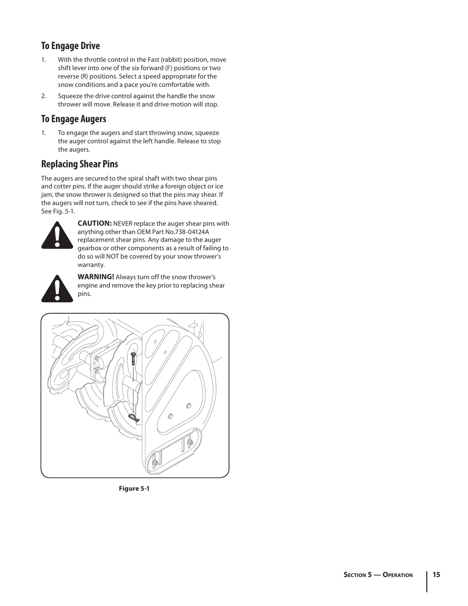 Replacing shear pins | Troy-Bilt Storm 2840 User Manual | Page 15 / 52