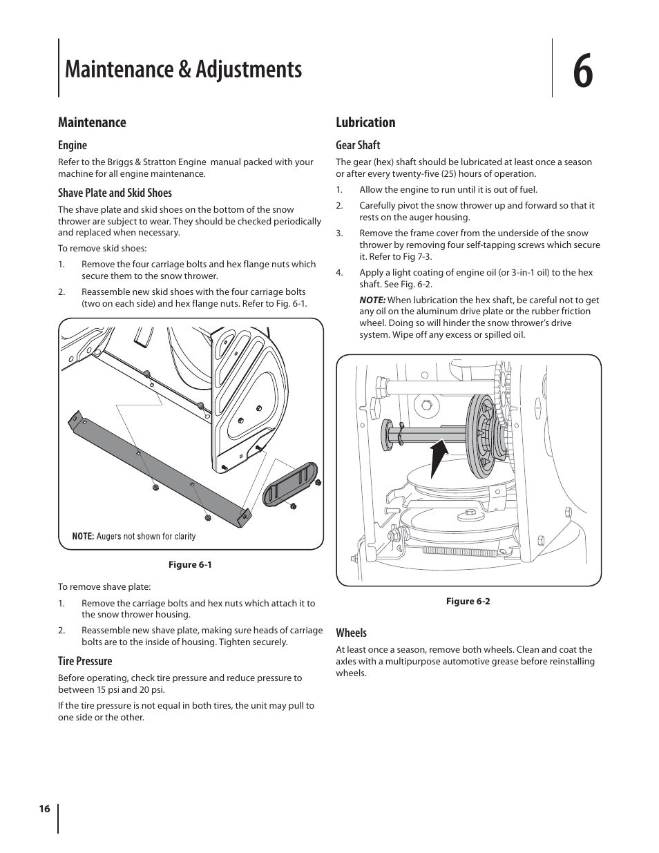 Maintenance & adjustments, Maintenance, Lubrication | Troy-Bilt Storm 2840 User Manual | Page 16 / 52