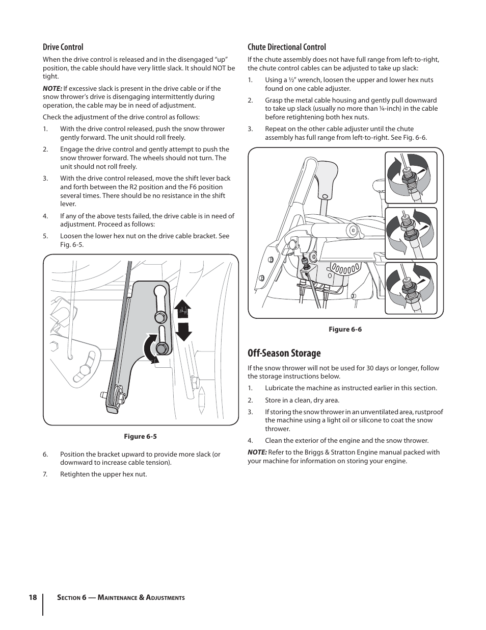 Off-season storage, Drive control, Chute directional control | Troy-Bilt Storm 2840 User Manual | Page 18 / 52