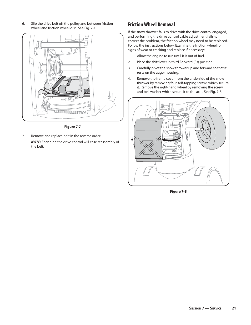 Friction wheel removal | Troy-Bilt Storm 2840 User Manual | Page 21 / 52