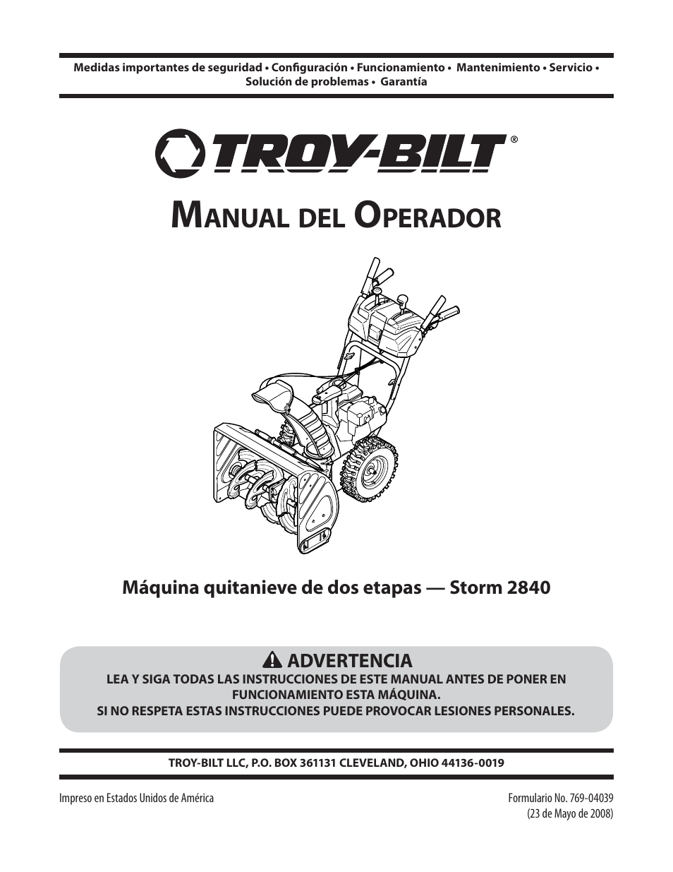 Anual, Perador | Troy-Bilt Storm 2840 User Manual | Page 27 / 52