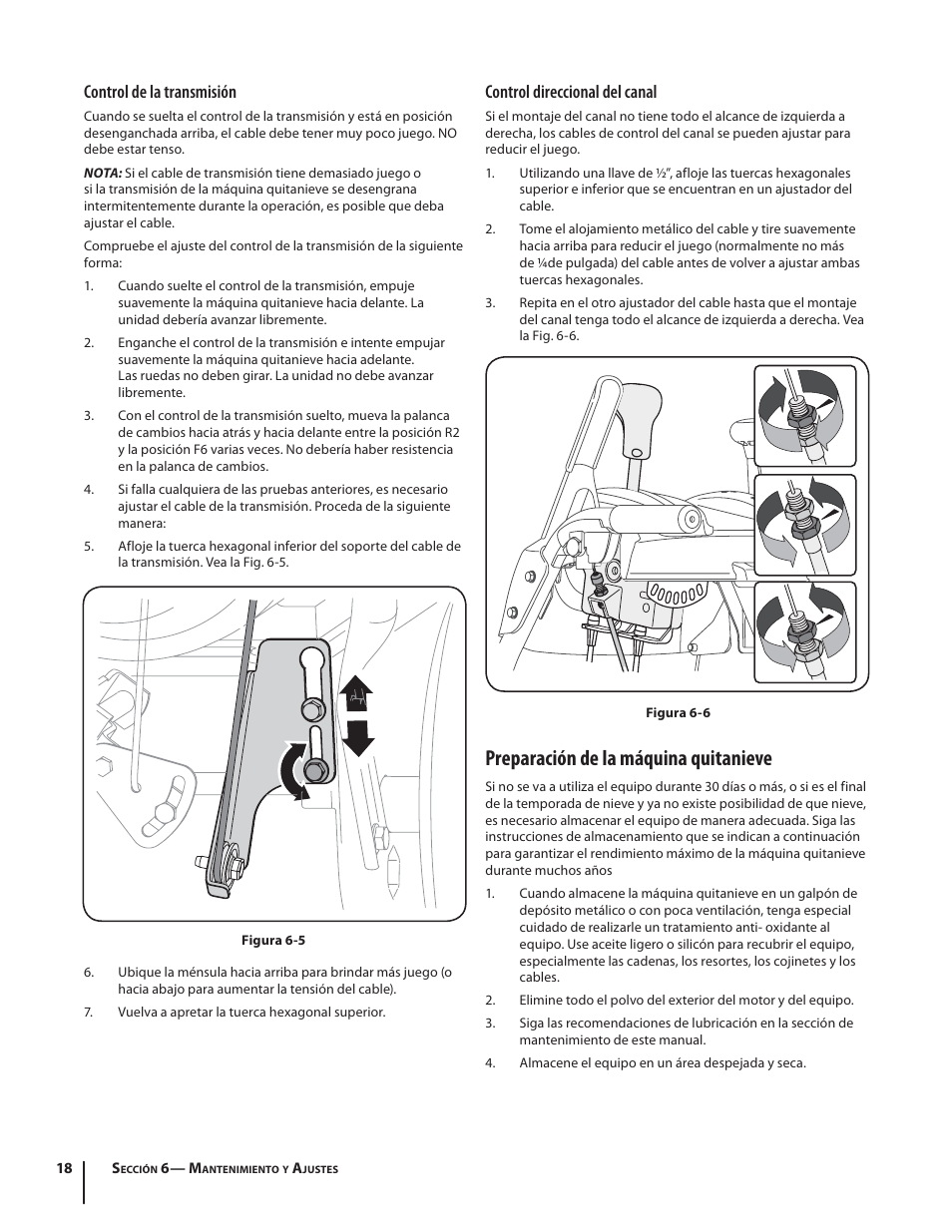 Preparación de la máquina quitanieve, Control de la transmisión, Control direccional del canal | Troy-Bilt Storm 2840 User Manual | Page 44 / 52