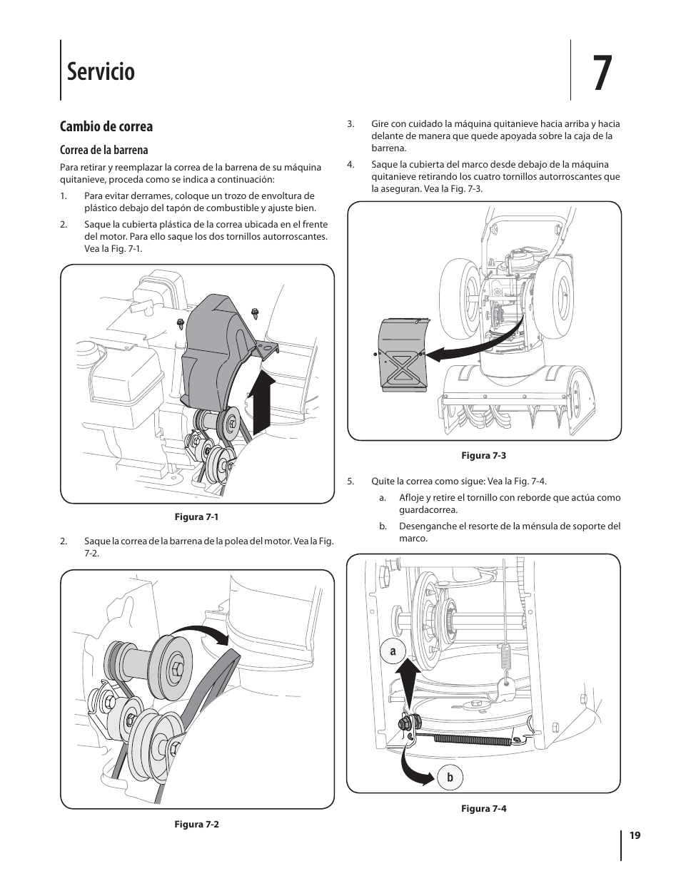 Servicio, Cambio de correa | Troy-Bilt Storm 2840 User Manual | Page 45 / 52