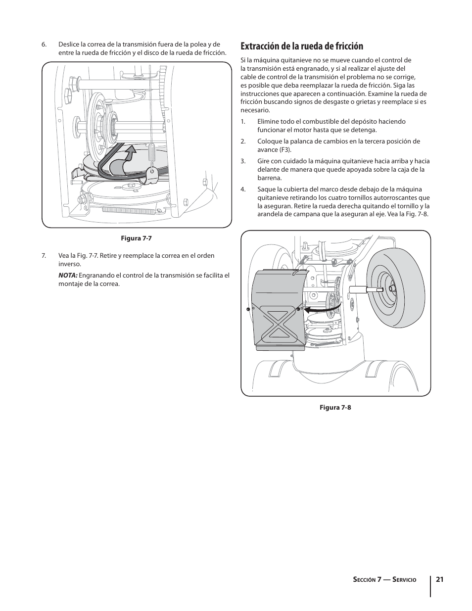 Extracción de la rueda de fricción | Troy-Bilt Storm 2840 User Manual | Page 47 / 52