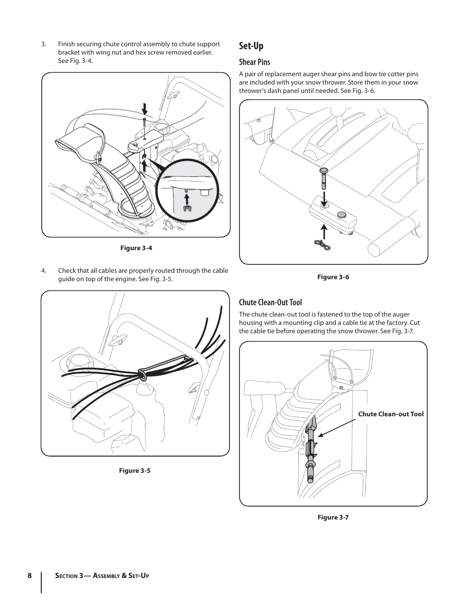 Set-up, Shear pins, Chute clean-out tool | Troy-Bilt Storm 2840 User Manual | Page 8 / 52