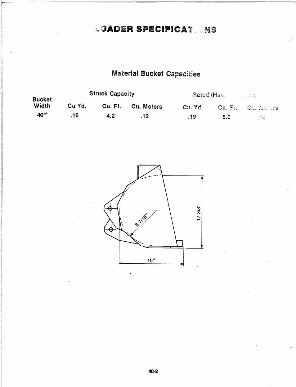 SSmm specificat. ms, Alerlal bocket capacities | Troy-Bilt 14066 User Manual | Page 11 / 40
