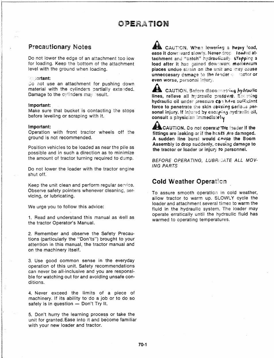 Opeeatioh, Precaytionary motes, Important | Cold weather operaiico | Troy-Bilt 14066 User Manual | Page 15 / 40