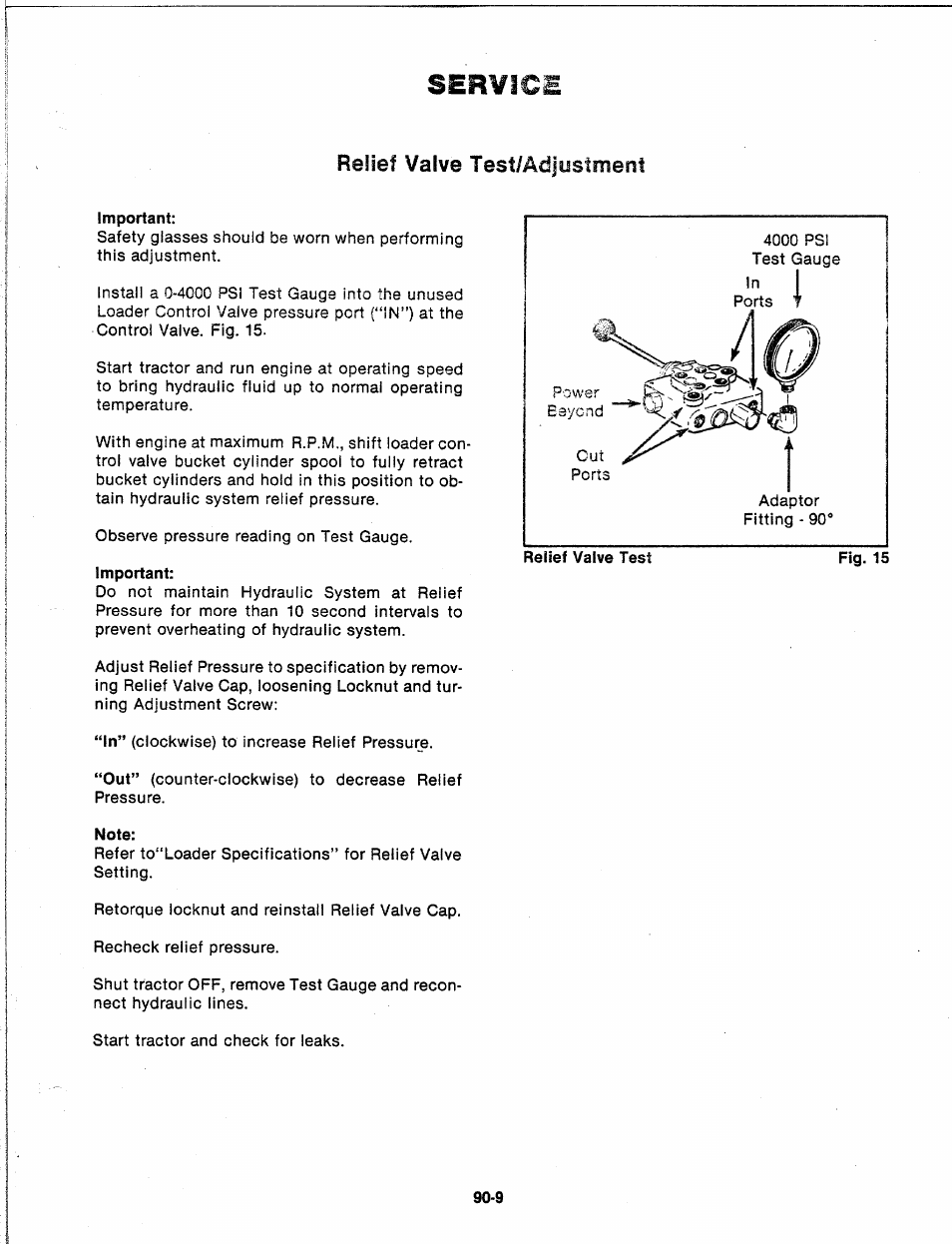 Relief valve test/adjusiment, Important, Note | Service | Troy-Bilt 14066 User Manual | Page 32 / 40