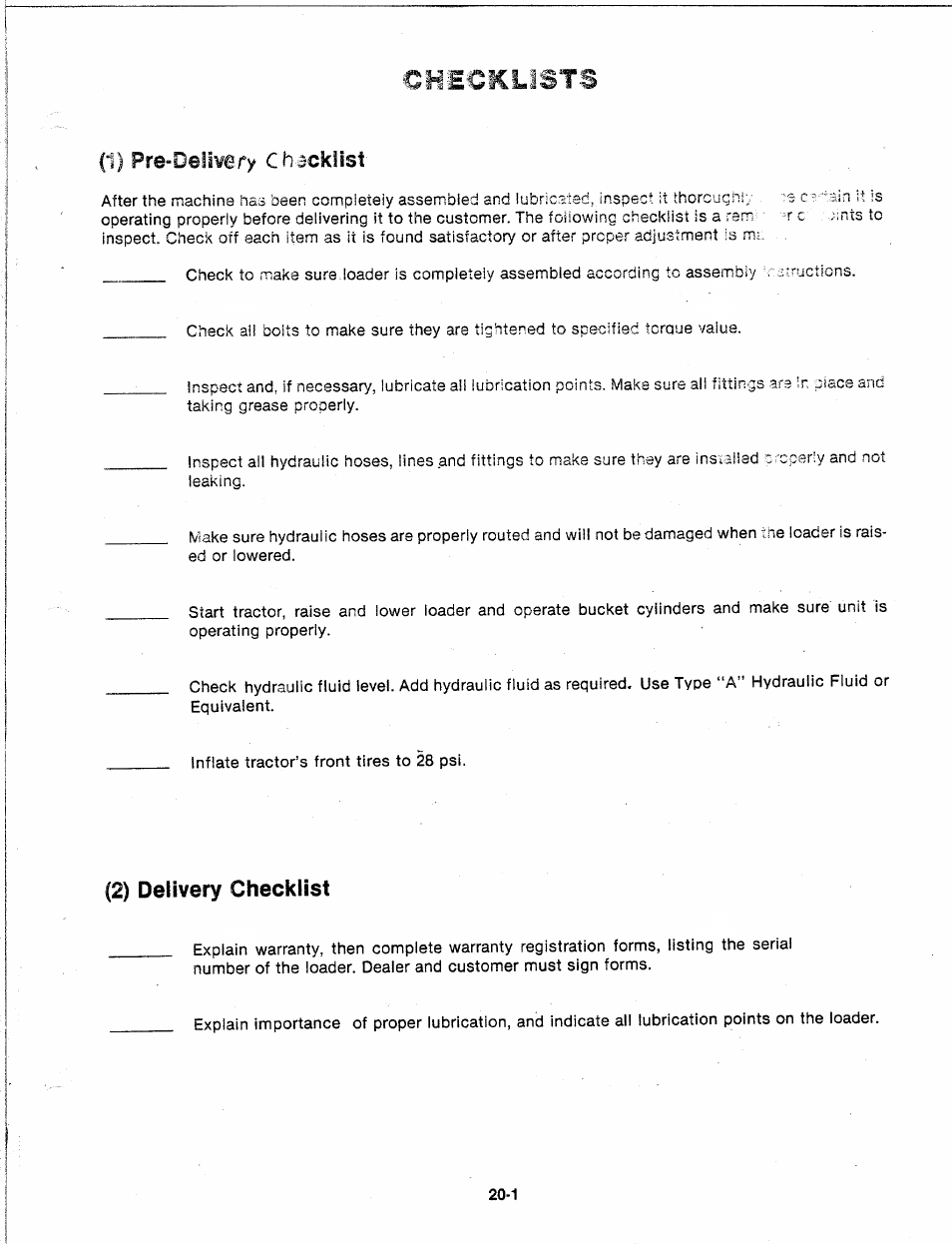 1) pre-delivery chacktist, 2) delivery checklist, Cm-bckusts | Pre-delivery chacktist | Troy-Bilt 14066 User Manual | Page 4 / 40