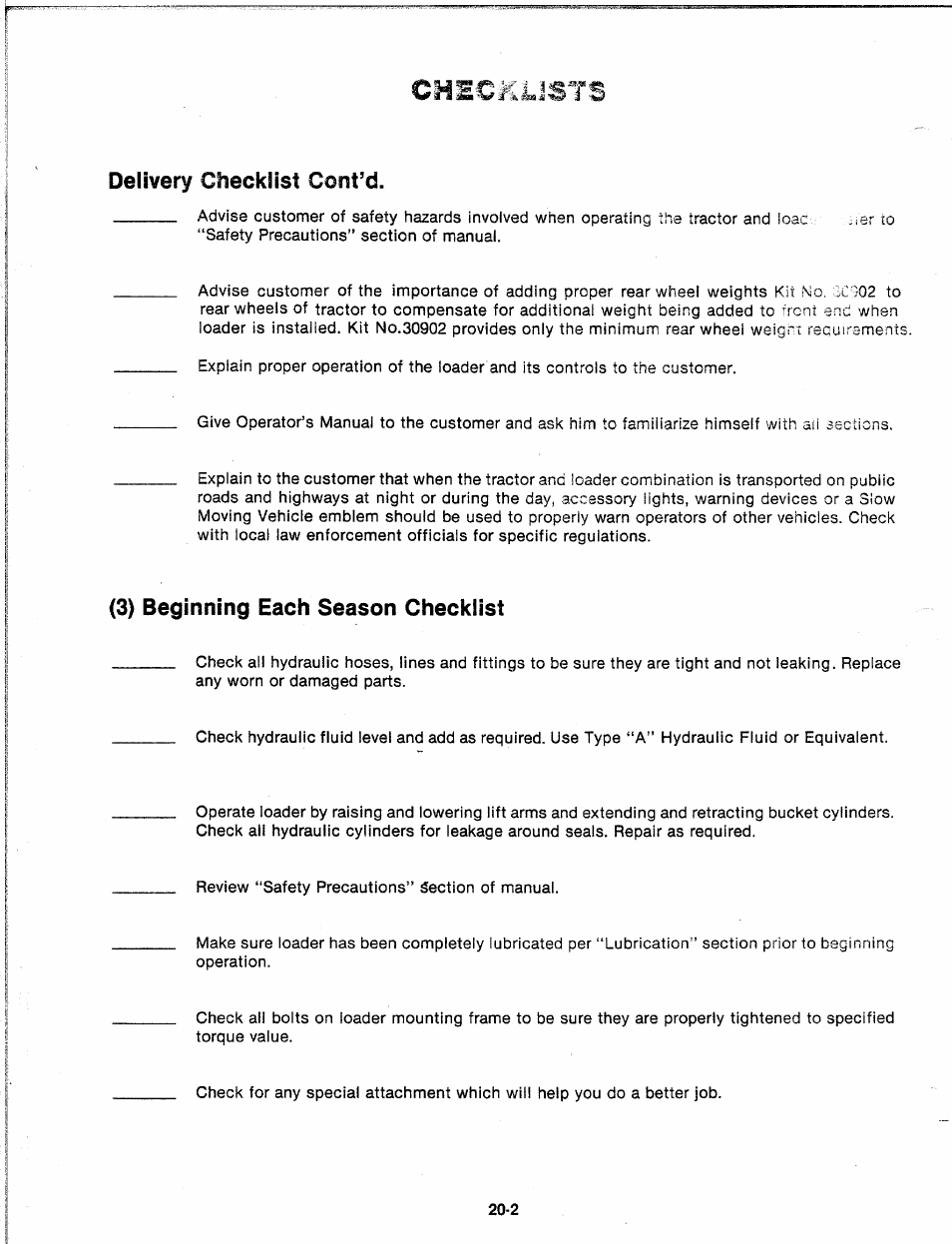 Chiciclists, Delivery checklist cont’d, 3) beginning each season checklist | Troy-Bilt 14066 User Manual | Page 5 / 40