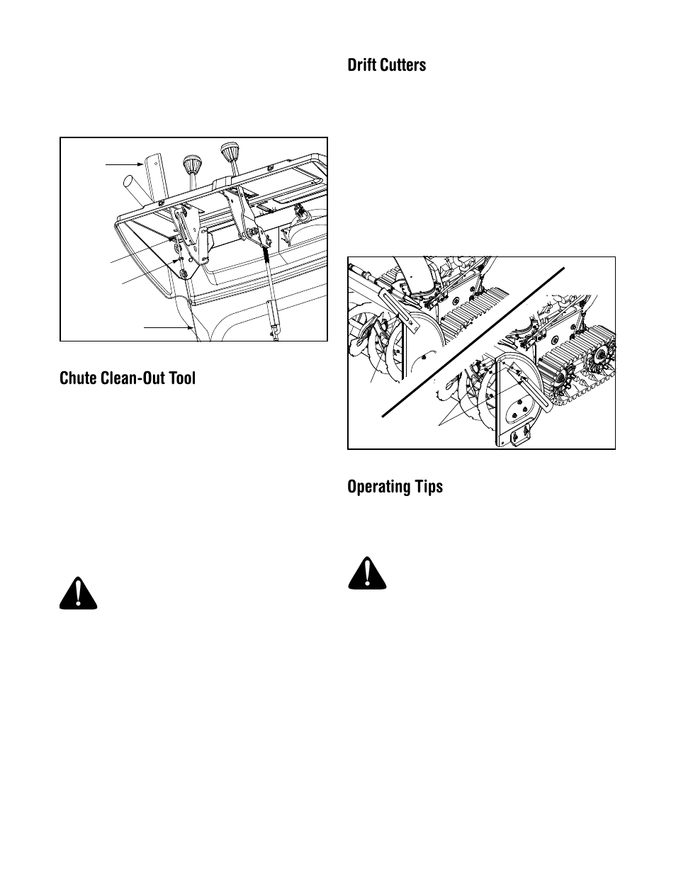 Chute clean-out tool, Drift cutters, Operating tips | Troy-Bilt 31AH7T74063 User Manual | Page 10 / 28