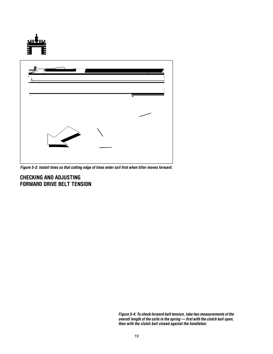 Checking and adjusting forward drive belt tension | Troy-Bilt 643D - Tuffy/Bronco CRT User Manual | Page 19 / 32