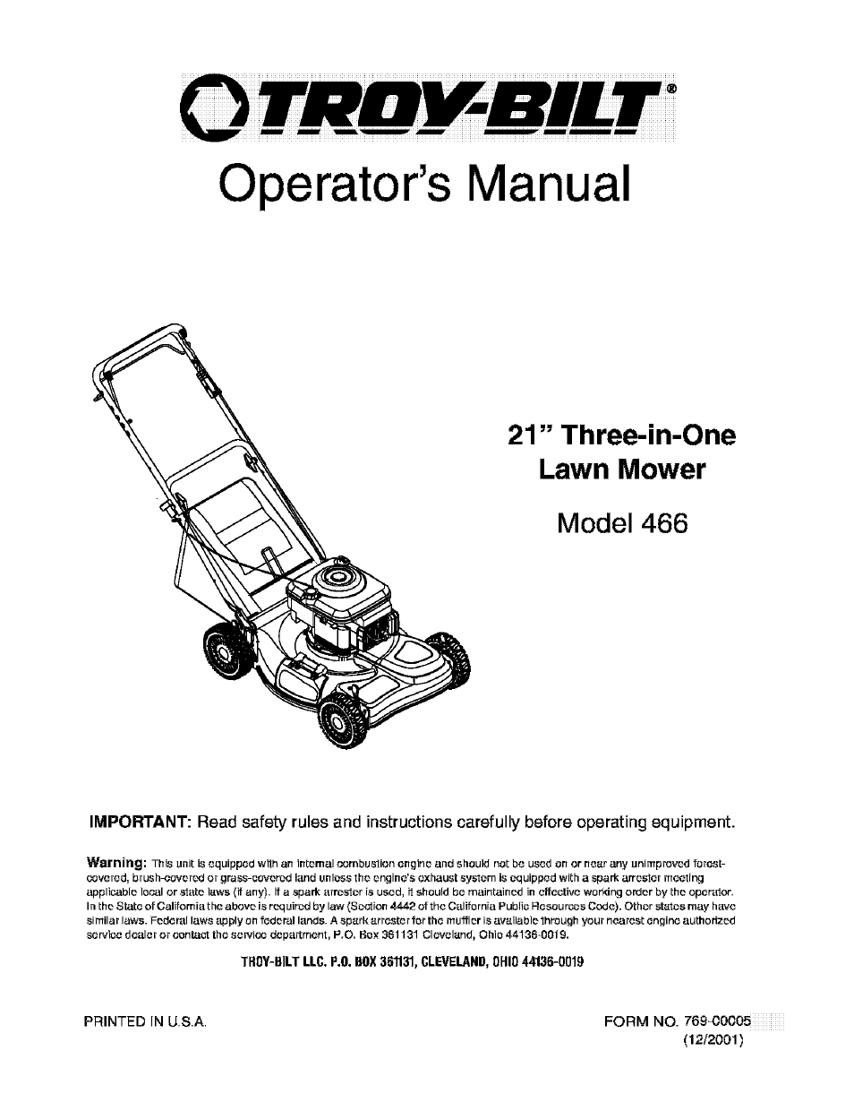 Troy-Bilt 466 User Manual | 20 pages