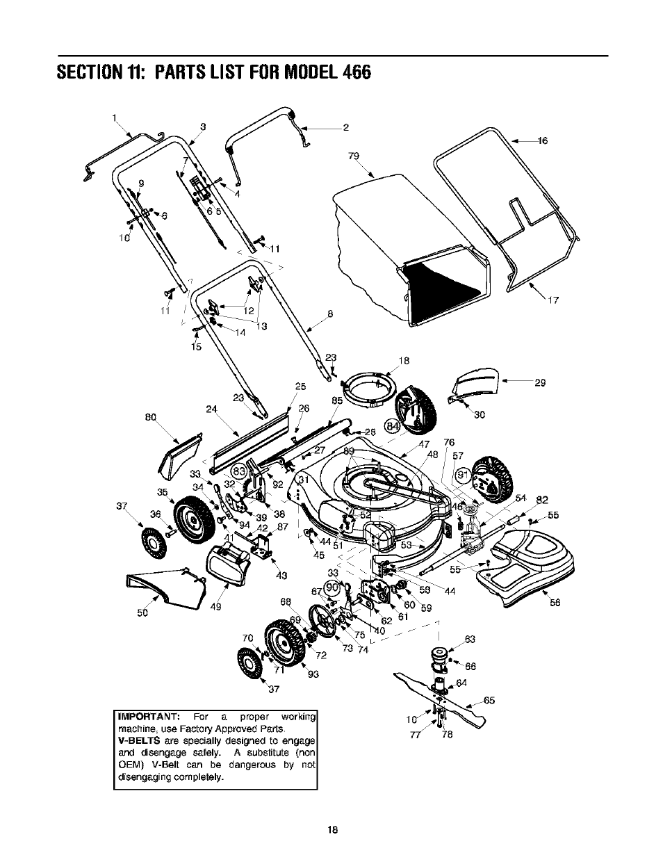 Section 11: parts list for model 466 | Troy-Bilt 466 User Manual | Page 18 / 20
