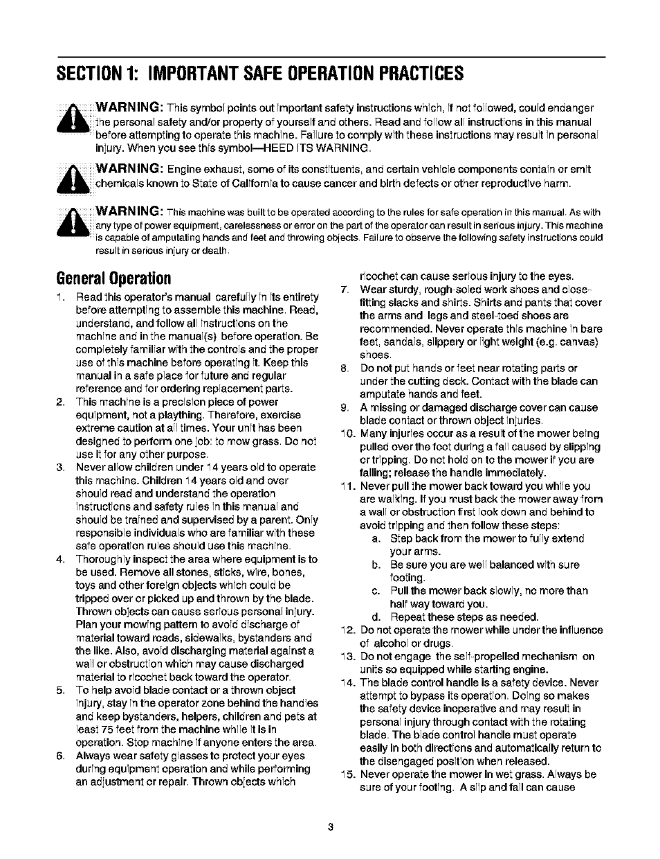 General operation | Troy-Bilt 466 User Manual | Page 3 / 20