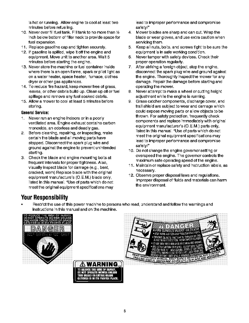 General service, Your responsibility | Troy-Bilt 466 User Manual | Page 5 / 20
