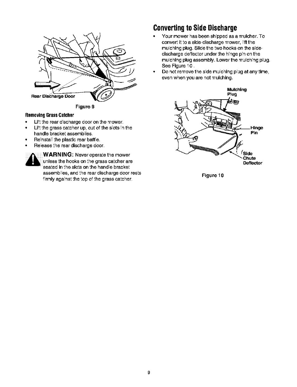 Converting to side discharge, Removing grass catcher | Troy-Bilt 466 User Manual | Page 9 / 20