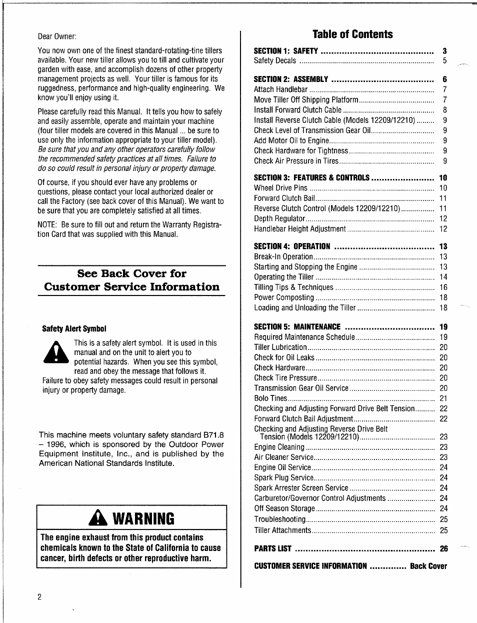 Troy-Bilt 12208 User Manual | Page 2 / 36