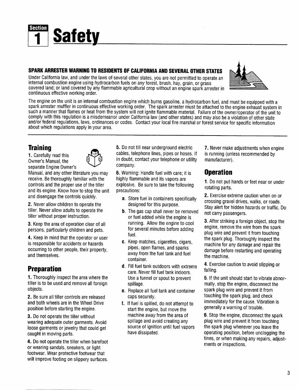 Il safety, Training, Preparation | Operation | Troy-Bilt 12208 User Manual | Page 3 / 36