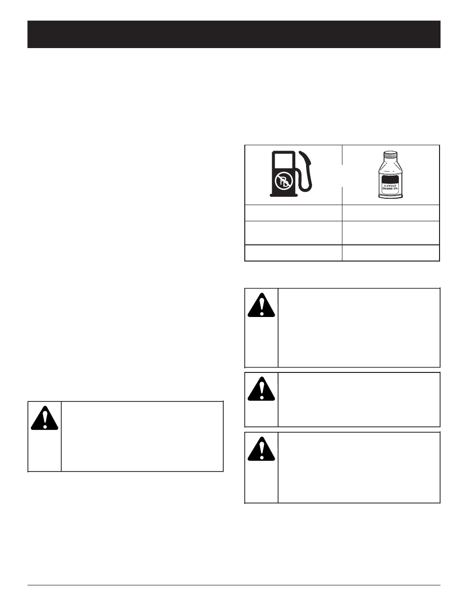 Avertissement, Mise en garde, Informations sur l'huile et le carburant | Troy-Bilt TB15CS User Manual | Page 28 / 64