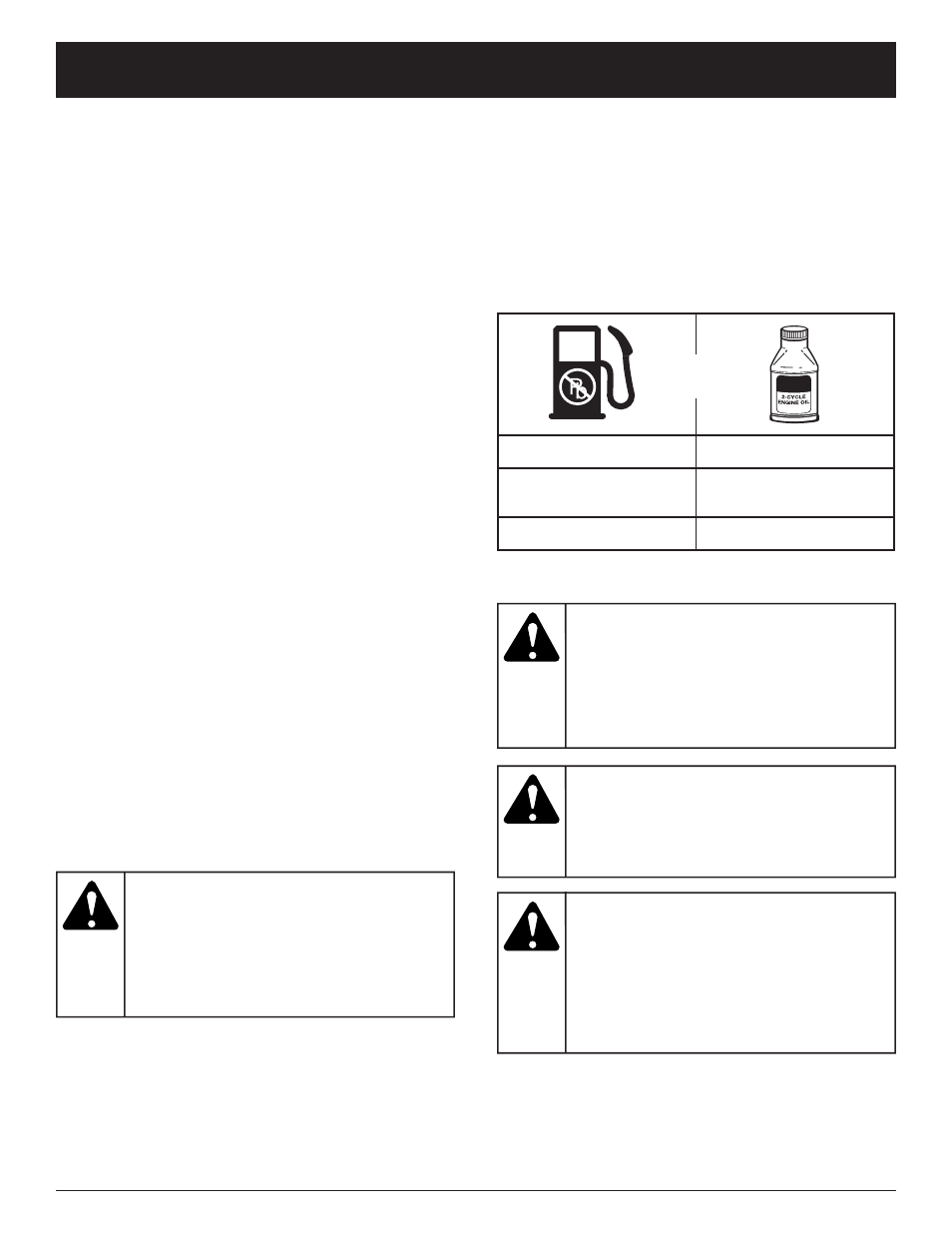 Precaucion, Advertencia, Informacion del aceite y del combustible | Troy-Bilt TB15CS User Manual | Page 48 / 64