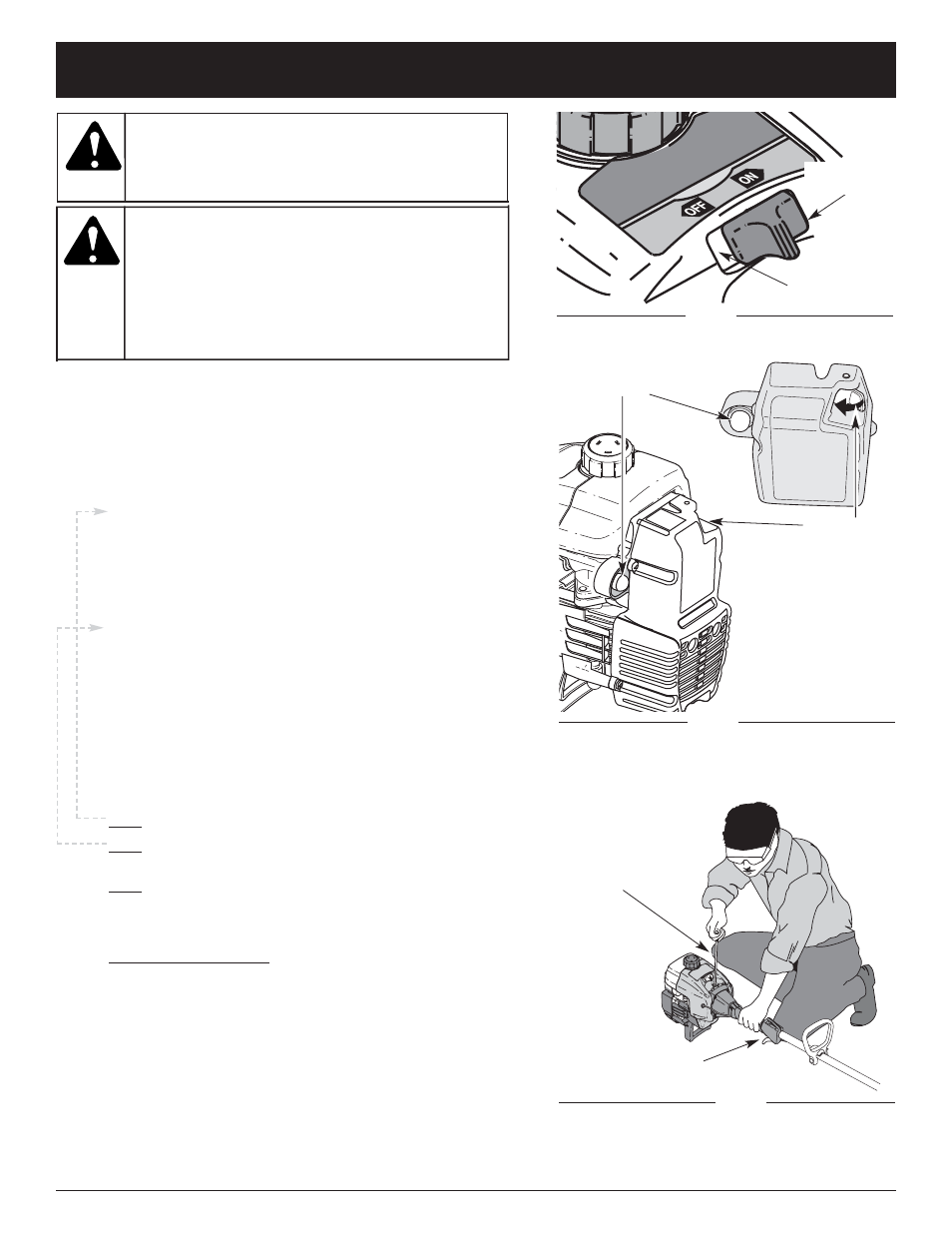 Advertencia, Informacion del aceite y del combustible, Posición de arranque | Troy-Bilt TB15CS User Manual | Page 49 / 64