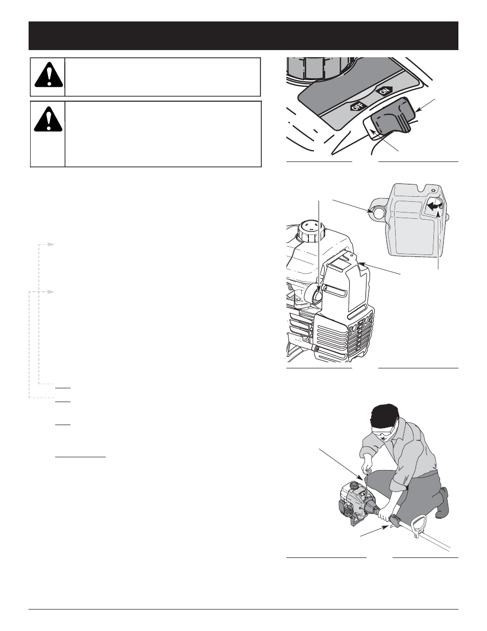 Warning, Starting/stopping instructions, Starting position | Starting instructions stopping instructions | Troy-Bilt TB15CS User Manual | Page 9 / 64