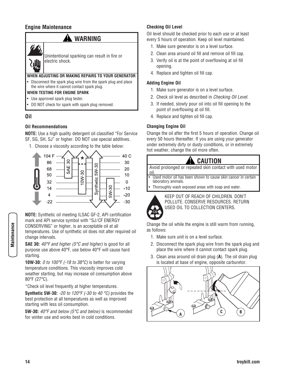 Maintenanc, Maintenance schedul, Maintenance | Maintenance schedule, Warning, Caution | Troy-Bilt M F 8 5 CT 30331 User Manual | Page 16 / 48