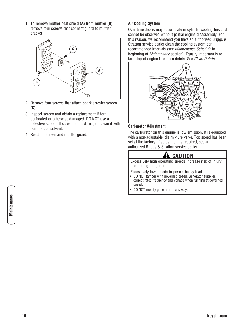 Caution | Troy-Bilt M F 8 5 CT 30331 User Manual | Page 18 / 48