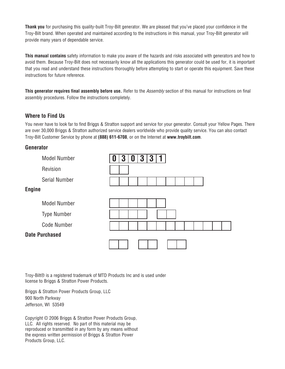 Troy-Bilt M F 8 5 CT 30331 User Manual | Page 2 / 48