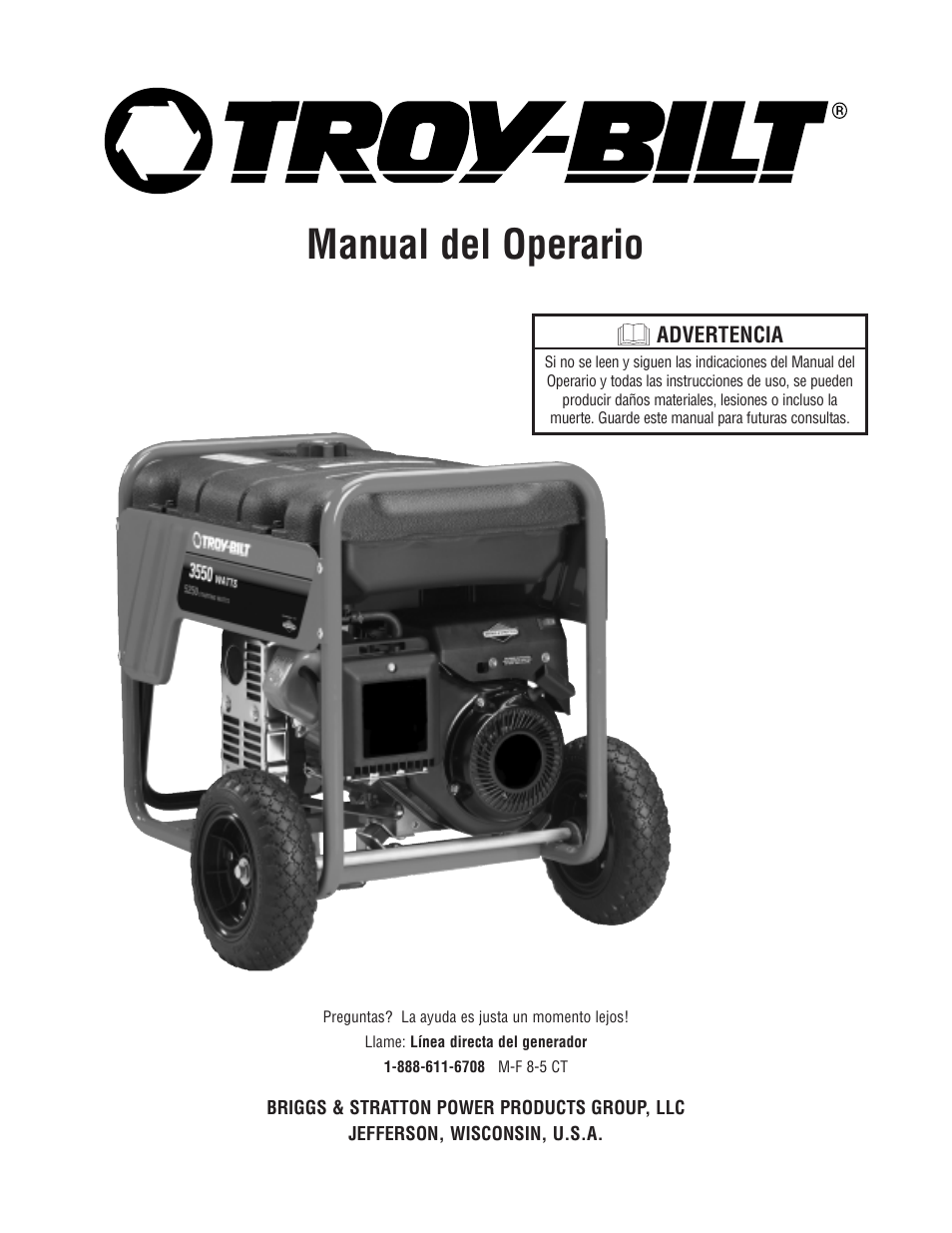 Specifications, Manual del operario | Troy-Bilt M F 8 5 CT 30331 User Manual | Page 25 / 48