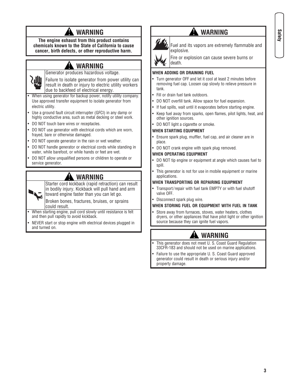 Warning | Troy-Bilt M F 8 5 CT 30331 User Manual | Page 5 / 48