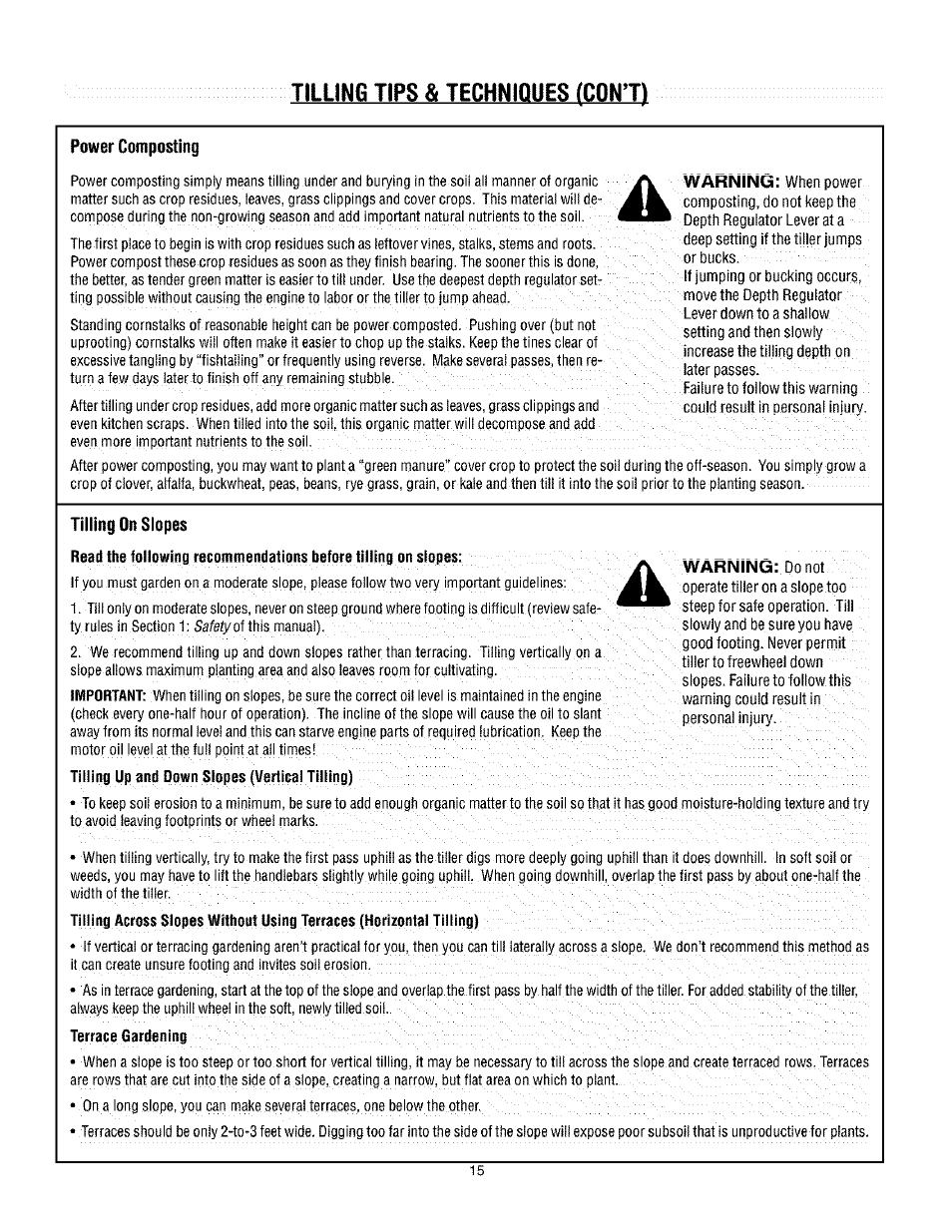 Tilling tips & techniques rcont | Troy-Bilt TUFFY 630C User Manual | Page 15 / 32