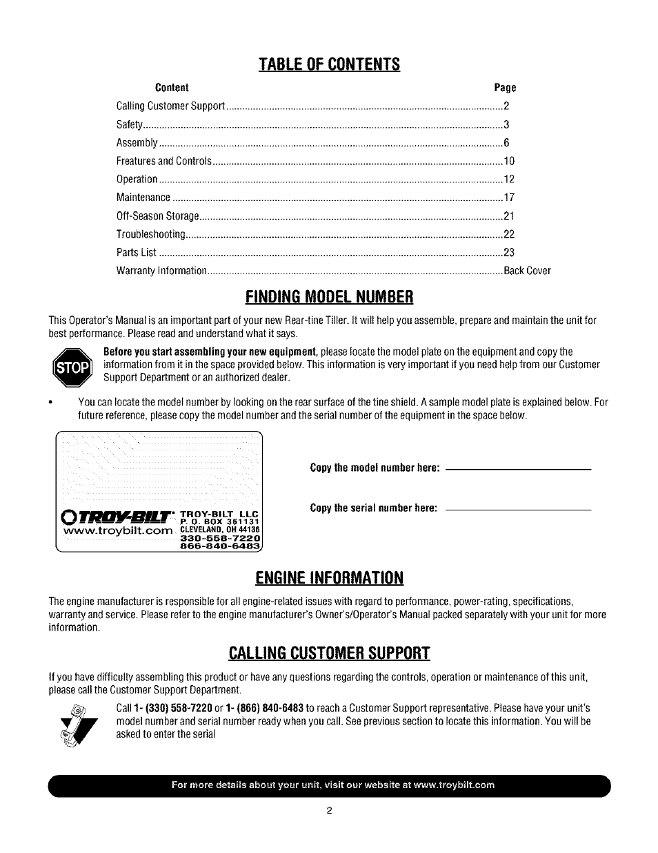 Troy-Bilt TUFFY 630C User Manual | Page 2 / 32