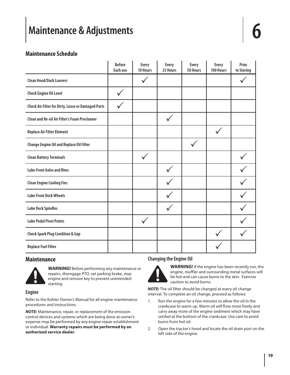 Maintenance & adjustments | Troy-Bilt TB2246 User Manual | Page 19 / 36