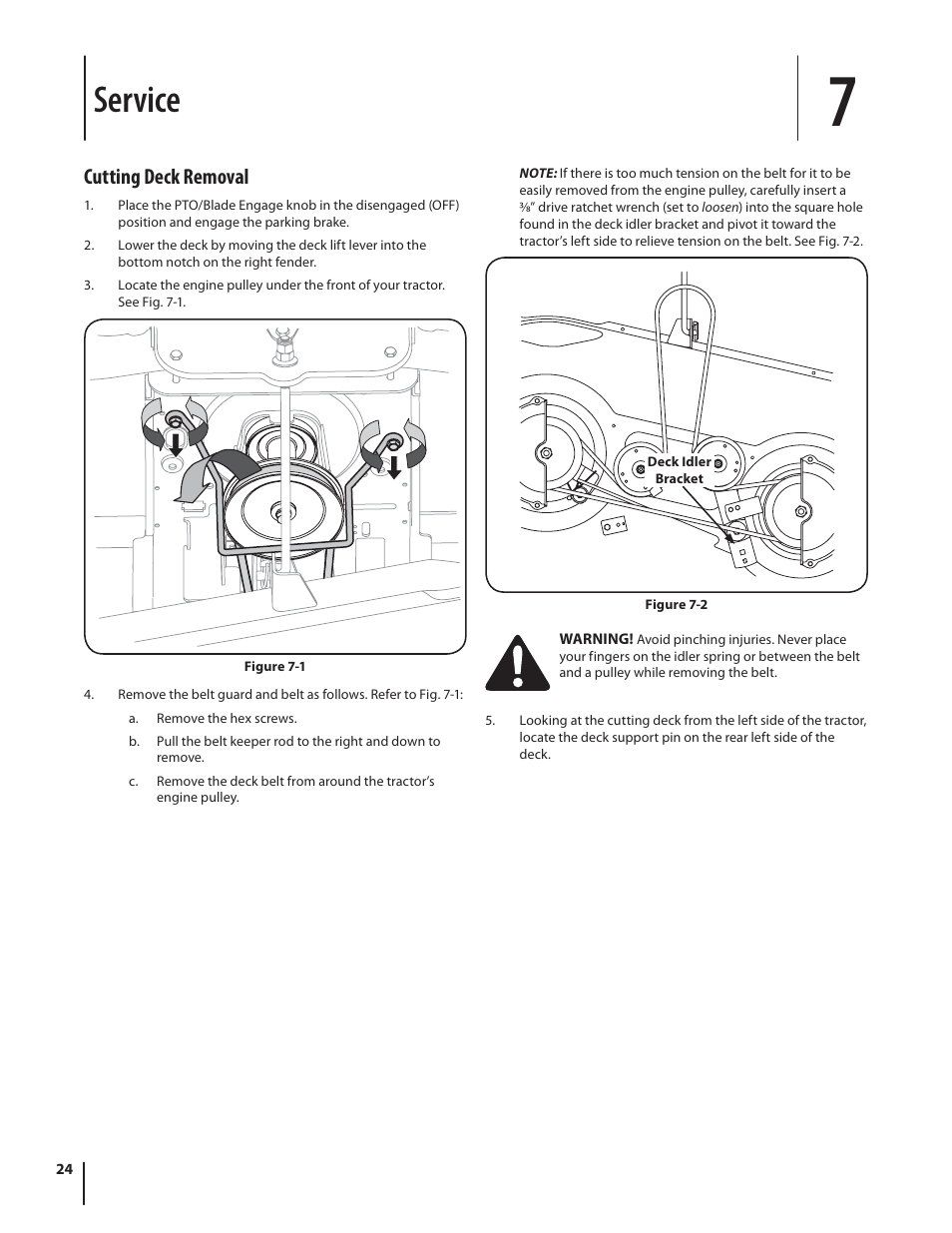 Service, Cutting deck removal | Troy-Bilt TB2246 User Manual | Page 24 / 36