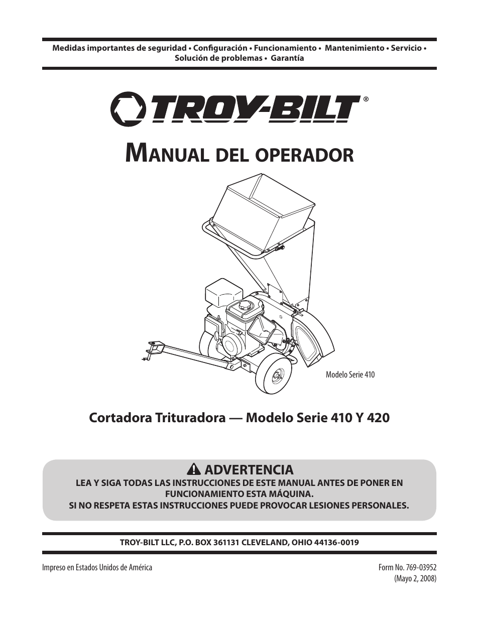 Anual, Operador | Troy-Bilt 420 User Manual | Page 23 / 40