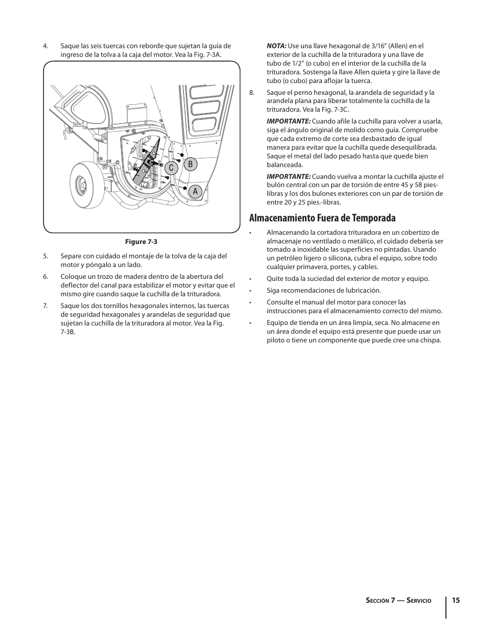 Almacenamiento fuera de temporada | Troy-Bilt 420 User Manual | Page 37 / 40
