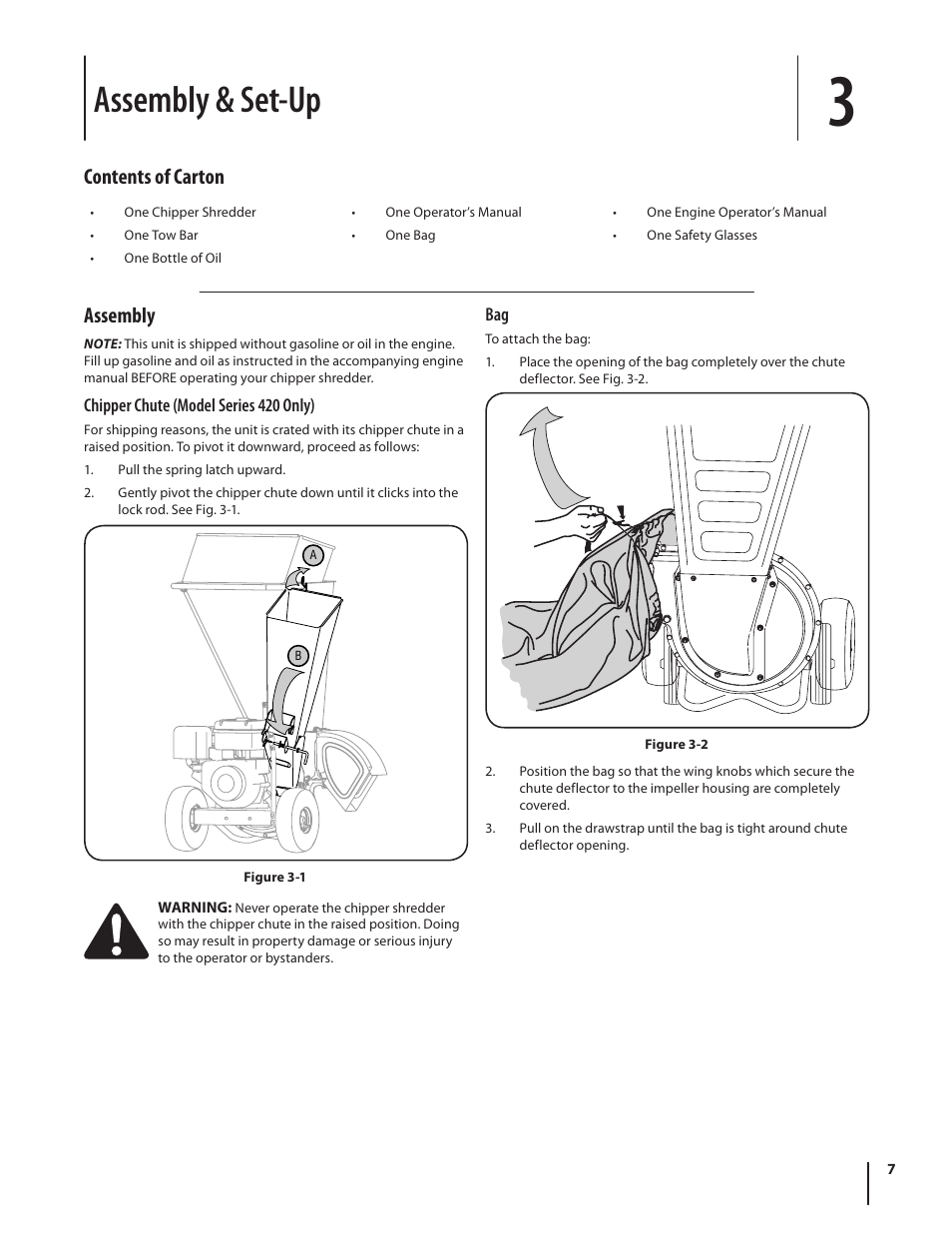 Assembly & set-up, Contents of carton, Assembly | Troy-Bilt 420 User Manual | Page 7 / 40
