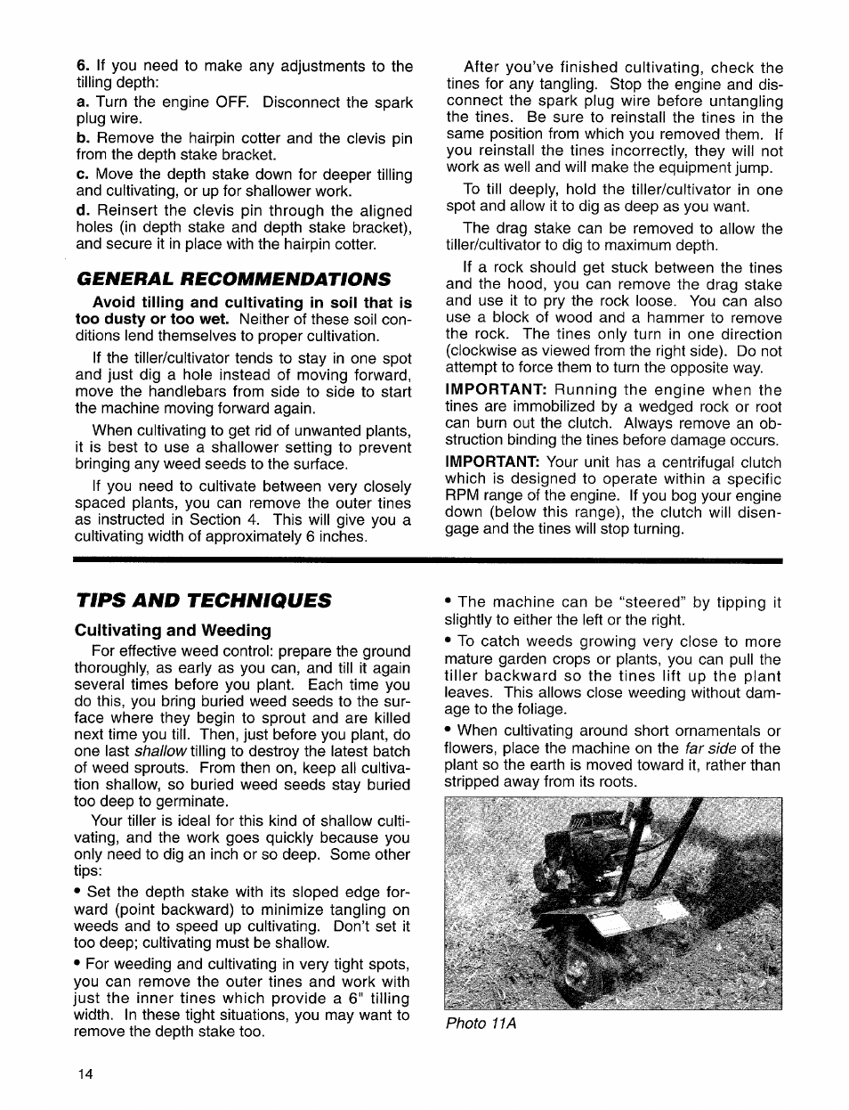 Tips and techniques, General recommendations, Photo 11a | Troy-Bilt 12157 User Manual | Page 14 / 24