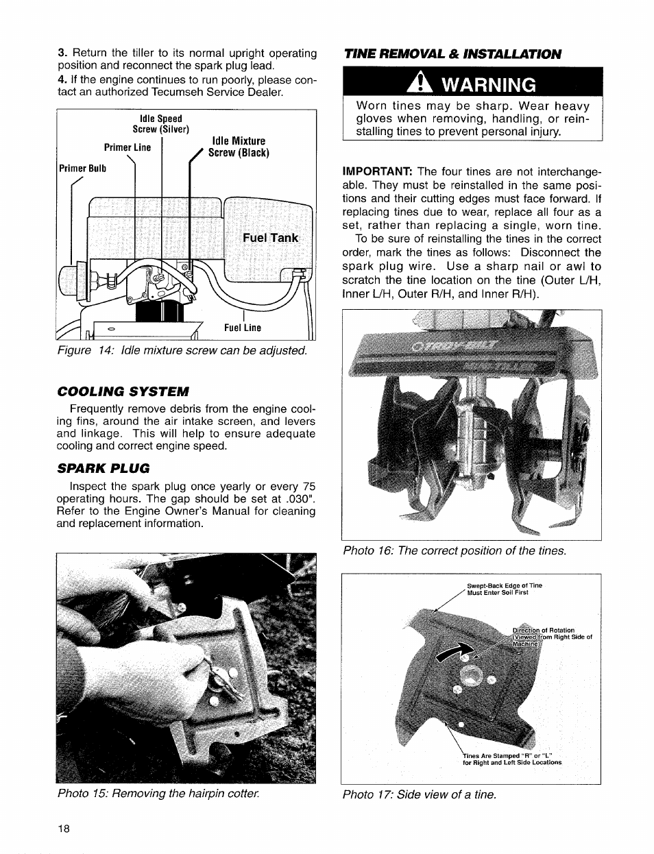 Warning | Troy-Bilt 12157 User Manual | Page 18 / 24