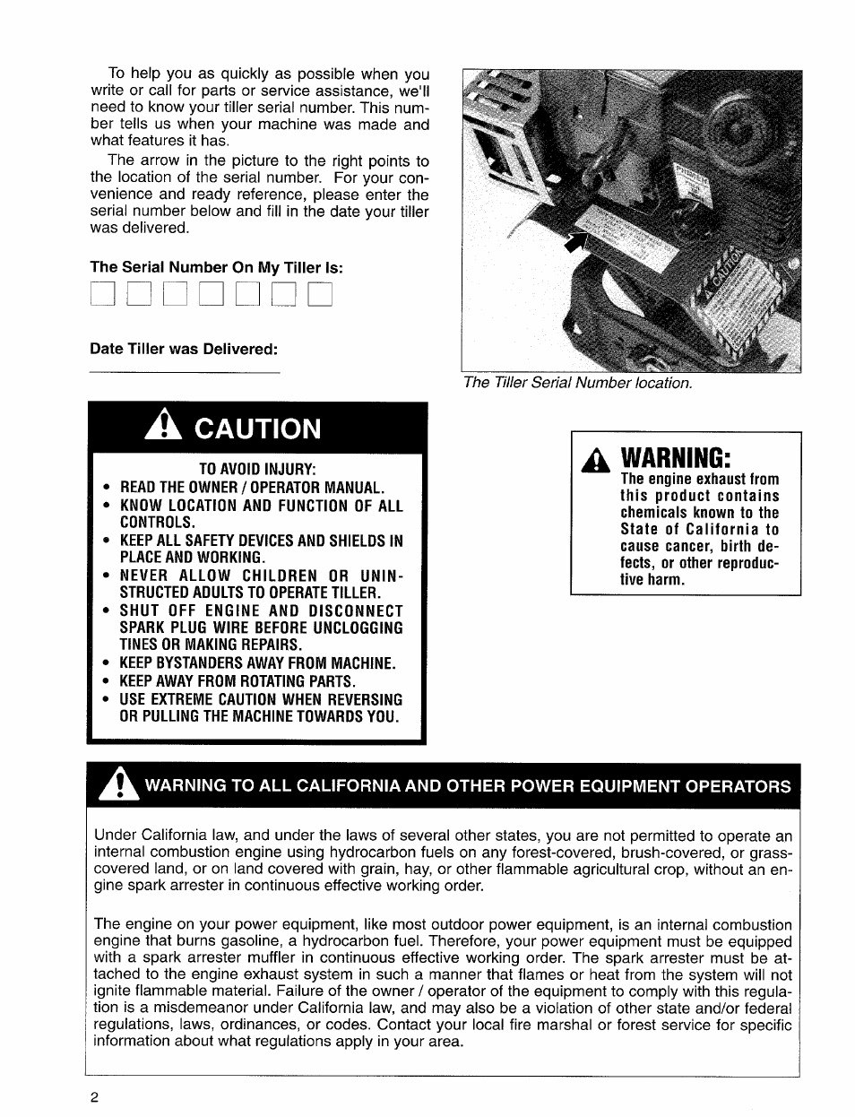 Caution | Troy-Bilt 12157 User Manual | Page 2 / 24