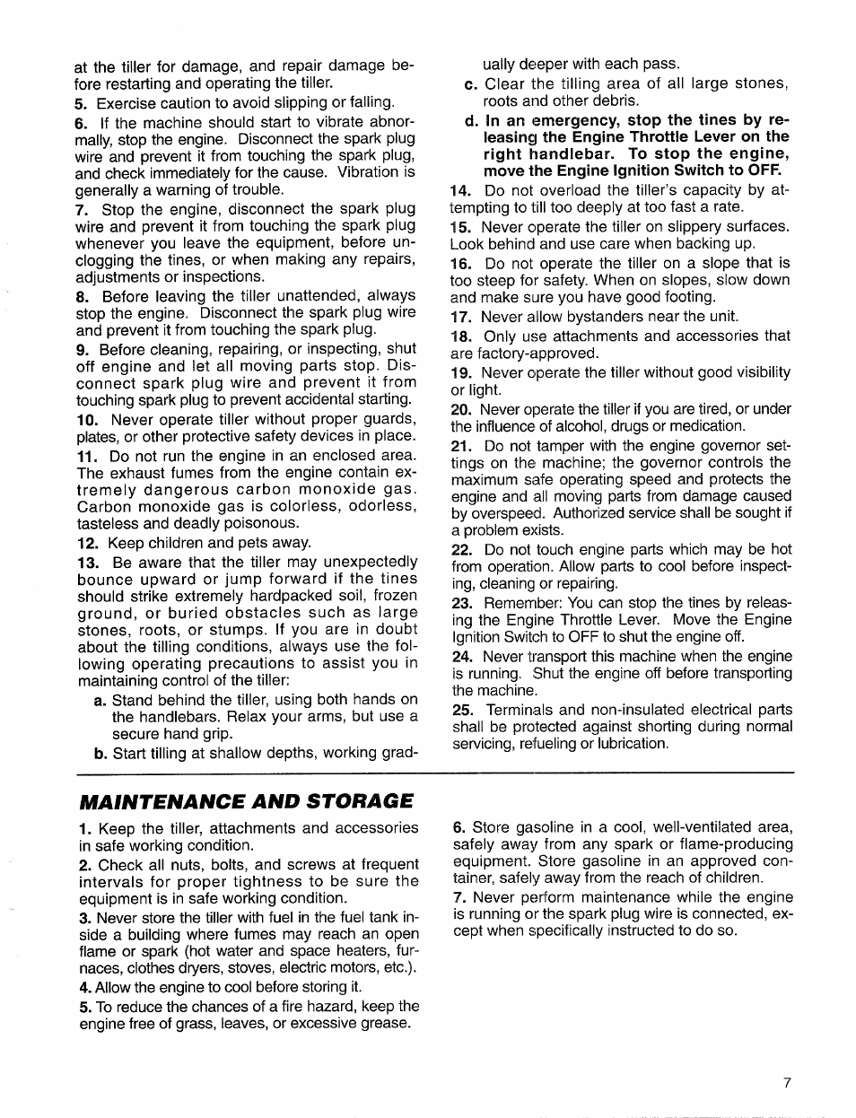 Maintenance and storage | Troy-Bilt 12157 User Manual | Page 7 / 24