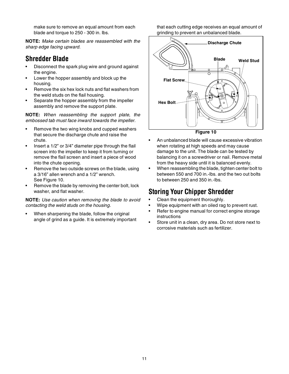 Shredder blade, Storing your chipper shredder | Troy-Bilt 494 User Manual | Page 11 / 16