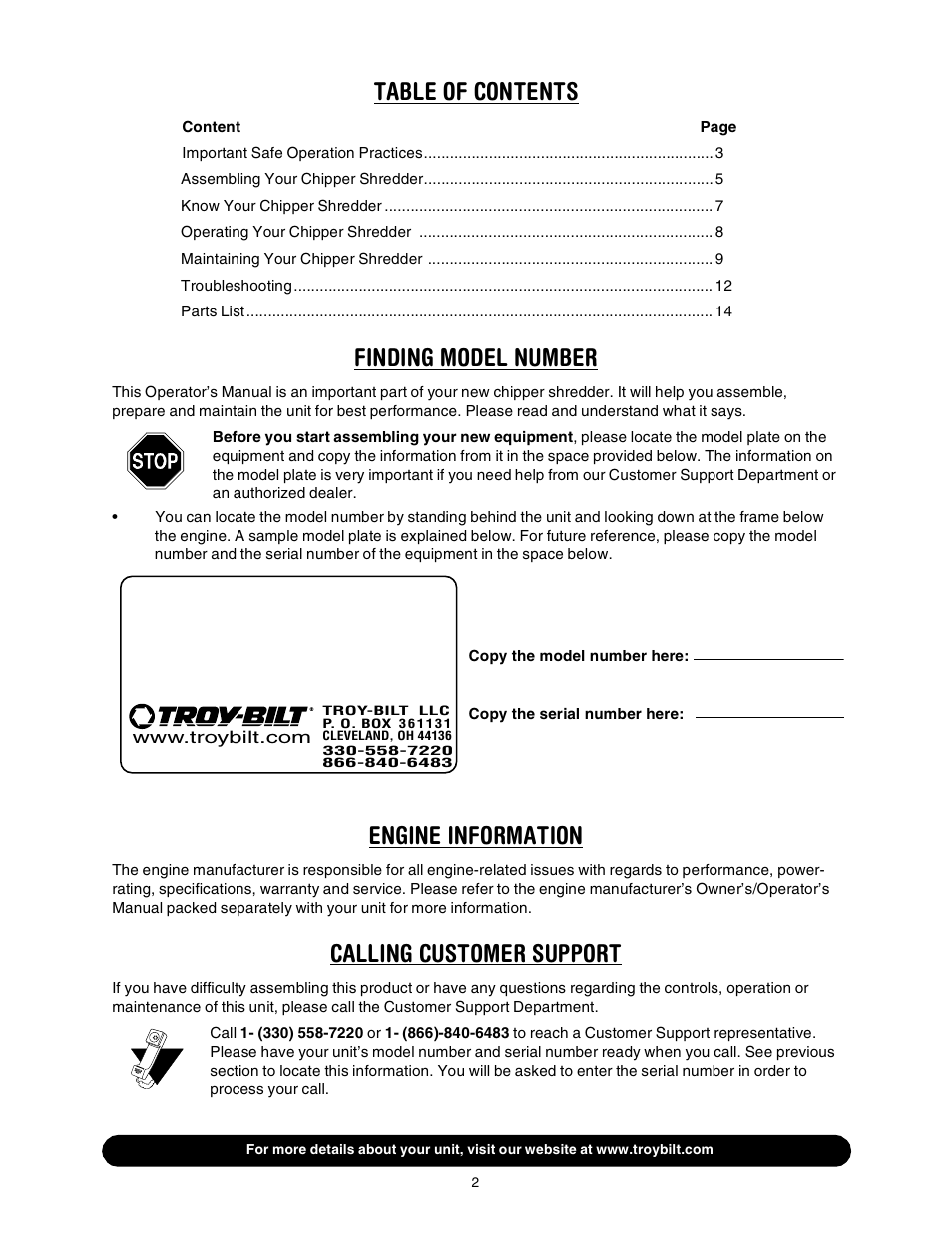 Troy-Bilt 494 User Manual | Page 2 / 16