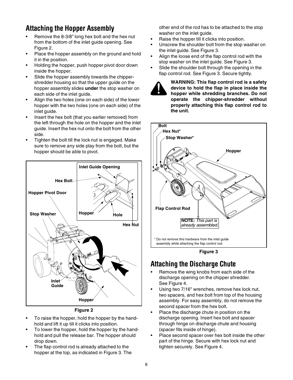 Attaching the hopper assembly, Attaching the discharge chute | Troy-Bilt 494 User Manual | Page 6 / 16